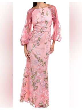 JS Collections Pink Floral Embroidered Maxi Dress